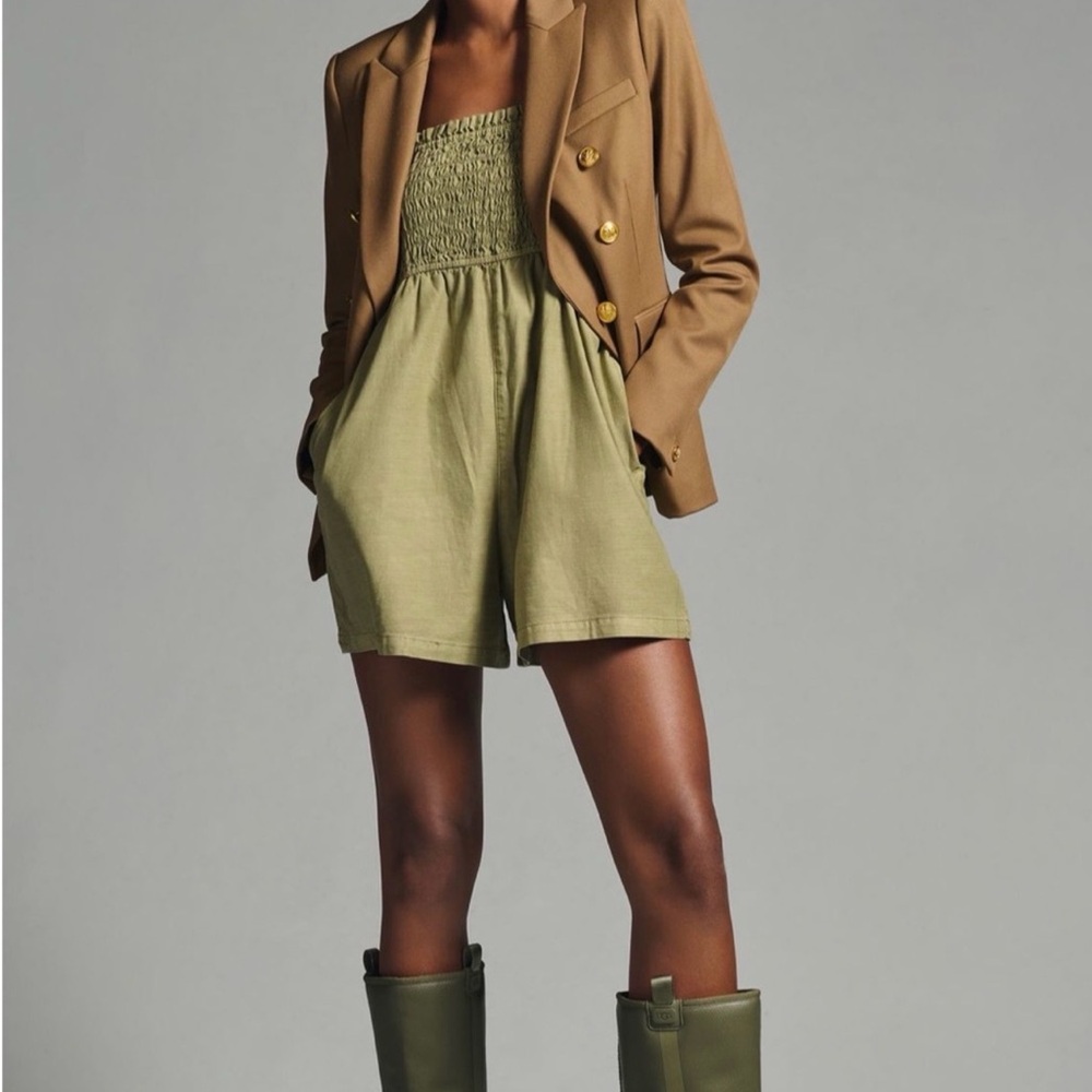 Anthropologie Pilcro Olive Green Smocked Romper